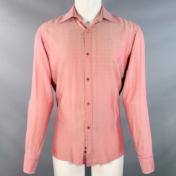GUCCI by TOM FORD Vintage S Red Herringbone Cotton French Cuff Long Sleeve Shirt - Picture 1 of 12